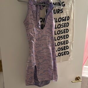 DAWANG Purple Cloud Print Halter Dress